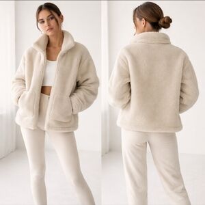 Style & Co Ivory Sherpa Zip Jacket Cozy Alo-Style Fleece Size S